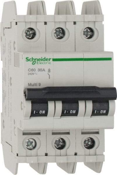Schneider Electric - 35 Amp, 125 VDC, 240 VAC, 60 VDC, 3 Pole, DIN Rail Mount, Fixed Mount Miniature Circuit Breaker - Thermal Magnetic Trip, Multiple Breaking Capacity Ratings, 73mm Deep x 107mm High x 54mm Wide - Apex Tool & Supply