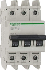 Schneider Electric - 15 Amp, 125 VDC, 240 VAC, 60 VDC, 3 Pole, DIN Rail Mount, Fixed Mount Miniature Circuit Breaker - Thermal Magnetic Trip, Multiple Breaking Capacity Ratings, 73mm Deep x 107mm High x 54mm Wide - Apex Tool & Supply