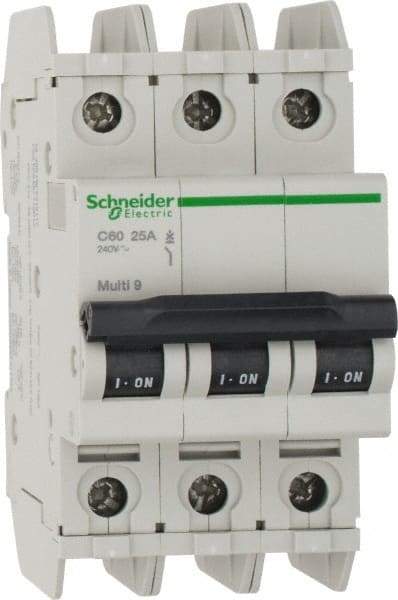 Schneider Electric - 25 Amp, 125 VDC, 240 VAC, 60 VDC, 3 Pole, DIN Rail Mount, Fixed Mount Miniature Circuit Breaker - Thermal Magnetic Trip, Multiple Breaking Capacity Ratings, 73mm Deep x 107mm High x 54mm Wide - Apex Tool & Supply