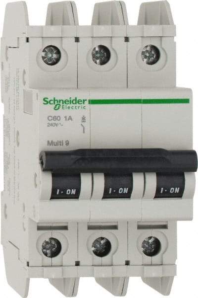 Schneider Electric - 1 Amp, 125 VDC, 240 VAC, 60 VDC, 3 Pole, DIN Rail Mount, Fixed Mount Miniature Circuit Breaker - Thermal Magnetic Trip, Multiple Breaking Capacity Ratings, 73mm Deep x 107mm High x 54mm Wide - Apex Tool & Supply