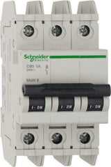 Schneider Electric - 1 Amp, 125 VDC, 240 VAC, 60 VDC, 3 Pole, DIN Rail Mount, Fixed Mount Miniature Circuit Breaker - Thermal Magnetic Trip, Multiple Breaking Capacity Ratings, 73mm Deep x 107mm High x 54mm Wide - Apex Tool & Supply