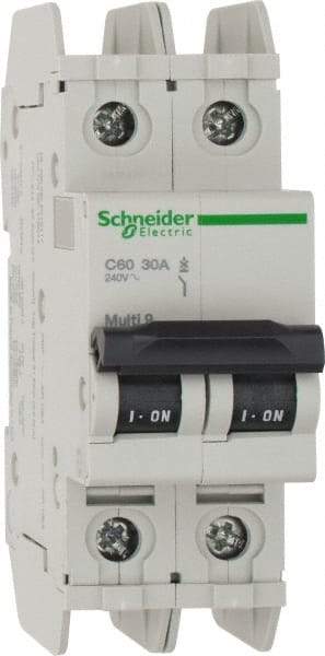 Schneider Electric - 30 Amp, 125 VDC, 240 VAC, 60 VDC, 1 Pole, DIN Rail Mount, Fixed Mount Miniature Circuit Breaker - Thermal Magnetic Trip, Multiple Breaking Capacity Ratings, 73mm Deep x 107mm High x 36mm Wide - Apex Tool & Supply