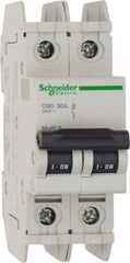 Schneider Electric - 30 Amp, 125 VDC, 240 VAC, 60 VDC, 1 Pole, DIN Rail Mount, Fixed Mount Miniature Circuit Breaker - Thermal Magnetic Trip, Multiple Breaking Capacity Ratings, 73mm Deep x 107mm High x 36mm Wide - Apex Tool & Supply