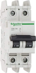 Schneider Electric - 8 Amp, 125 VDC, 240 VAC, 60 VDC, 1 Pole, DIN Rail Mount, Fixed Mount Miniature Circuit Breaker - Thermal Magnetic Trip, Multiple Breaking Capacity Ratings, 73mm Deep x 107mm High x 36mm Wide - Apex Tool & Supply