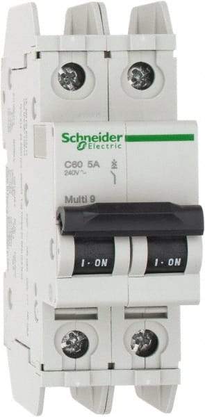 Schneider Electric - 5 Amp, 125 VDC, 240 VAC, 60 VDC, 1 Pole, DIN Rail Mount, Fixed Mount Miniature Circuit Breaker - Thermal Magnetic Trip, Multiple Breaking Capacity Ratings, 73mm Deep x 107mm High x 36mm Wide - Apex Tool & Supply