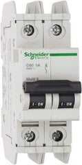 Schneider Electric - 1 Amp, 125 VDC, 240 VAC, 60 VDC, 1 Pole, DIN Rail Mount, Fixed Mount Miniature Circuit Breaker - Thermal Magnetic Trip, Multiple Breaking Capacity Ratings, 73mm Deep x 107mm High x 36mm Wide - Apex Tool & Supply