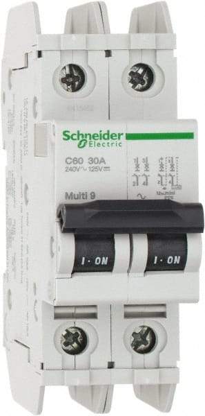 Schneider Electric - 30 Amp, 125 VDC, 240 VAC, 60 VDC, 1 Pole, DIN Rail Mount, Fixed Mount Miniature Circuit Breaker - Thermal Magnetic Trip, Multiple Breaking Capacity Ratings, 73mm Deep x 107mm High x 36mm Wide - Apex Tool & Supply