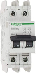 Schneider Electric - 30 Amp, 125 VDC, 240 VAC, 60 VDC, 1 Pole, DIN Rail Mount, Fixed Mount Miniature Circuit Breaker - Thermal Magnetic Trip, Multiple Breaking Capacity Ratings, 73mm Deep x 107mm High x 36mm Wide - Apex Tool & Supply