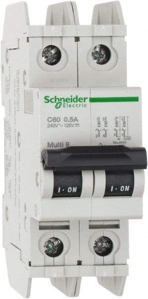 Schneider Electric - 0.50 Amp, 125 VDC, 240 VAC, 60 VDC, 1 Pole, DIN Rail Mount, Fixed Mount Miniature Circuit Breaker - Thermal Magnetic Trip, Multiple Breaking Capacity Ratings, 73mm Deep x 107mm High x 36mm Wide - Apex Tool & Supply