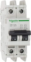Schneider Electric - 0.50 Amp, 125 VDC, 240 VAC, 60 VDC, 1 Pole, DIN Rail Mount, Fixed Mount Miniature Circuit Breaker - Thermal Magnetic Trip, Multiple Breaking Capacity Ratings, 73mm Deep x 107mm High x 36mm Wide - Apex Tool & Supply