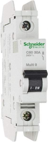 Schneider Electric - 30 Amp, 125 VDC, 240 VAC, 60 VDC, 1 Pole, DIN Rail Mount, Fixed Mount Miniature Circuit Breaker - Thermal Magnetic Trip, Multiple Breaking Capacity Ratings, 73mm Deep x 107mm High x 18mm Wide - Apex Tool & Supply