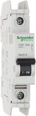 Schneider Electric - 10 Amp, 125 VDC, 240 VAC, 60 VDC, 1 Pole, DIN Rail Mount, Fixed Mount Miniature Circuit Breaker - Thermal Magnetic Trip, Multiple Breaking Capacity Ratings, 73mm Deep x 107mm High x 18mm Wide - Apex Tool & Supply