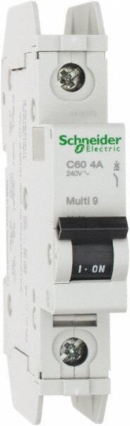 Schneider Electric - 4 Amp, 125 VDC, 240 VAC, 60 VDC, 1 Pole, DIN Rail Mount, Fixed Mount Miniature Circuit Breaker - Thermal Magnetic Trip, Multiple Breaking Capacity Ratings, 73mm Deep x 107mm High x 18mm Wide - Apex Tool & Supply