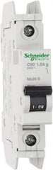 Schneider Electric - 1 Amp, 125 VDC, 240 VAC, 60 VDC, 1 Pole, DIN Rail Mount, Fixed Mount Miniature Circuit Breaker - Thermal Magnetic Trip, Multiple Breaking Capacity Ratings, 73mm Deep x 107mm High x 18mm Wide - Apex Tool & Supply