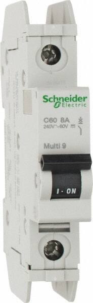 Schneider Electric - 8 Amp, 125 VDC, 240 VAC, 60 VDC, 1 Pole, DIN Rail Mount, Fixed Mount Miniature Circuit Breaker - Thermal Magnetic Trip, Multiple Breaking Capacity Ratings, 73mm Deep x 107mm High x 18mm Wide - Apex Tool & Supply