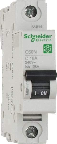 Schneider Electric - 16 Amp, 440 VAC, 1 Pole, DIN Rail Mounted Miniature Circuit Breaker - Magnetic Trip, Multiple Breaking Capacity Ratings, 18-4 AWG, 76mm Deep x 81mm High x 18mm Wide - Apex Tool & Supply