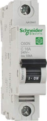 Schneider Electric - 16 Amp, 440 VAC, 1 Pole, DIN Rail Mounted Miniature Circuit Breaker - Magnetic Trip, Multiple Breaking Capacity Ratings, 18-4 AWG, 76mm Deep x 81mm High x 18mm Wide - Apex Tool & Supply