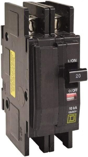 Square D - 35 Amp, 120/240 VAC, 2 Pole, DIN Rail Mounted, Flush Mount, Surface Mount Miniature Circuit Breaker - Thermal Magnetic Trip, 10 kA at 120/240 VAC Breaking Capacity, 14-2 (Aluminum), 14-2 (Copper) AWG, 74mm Deep x 103mm High x 19mm Wide - Apex Tool & Supply