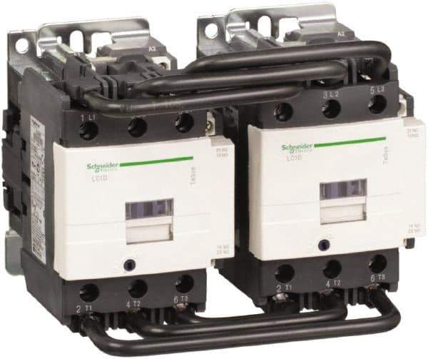 Schneider Electric - 3 Pole, 120 Coil VAC at 50/60 Hz, 80 Amp at 440 VAC, Reversible IEC Contactor - 1 Phase hp: 15 at 230/240 VAC, 7.5 at 115 VAC, 3 Phase hp: 20 at 200/208 VAC, 25 at 230/240 VAC, 60 at 460/480 VAC, 60 at 575/600 VAC - Apex Tool & Supply