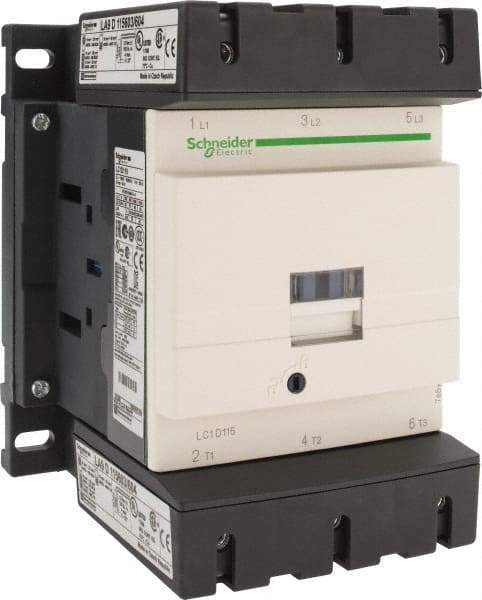 Schneider Electric - 3 Pole, 220 Coil VAC at 50/60 Hz, 115 Amp at 440 VAC, Nonreversible IEC Contactor - Bureau Veritas, CCC, CSA, CSA C22.2 No. 14, DNV, EN/IEC 60947-4-1, EN/IEC 60947-5-1, GL, GOST, LROS, RINA, RoHS Compliant, UL 508, UL Listed - Apex Tool & Supply