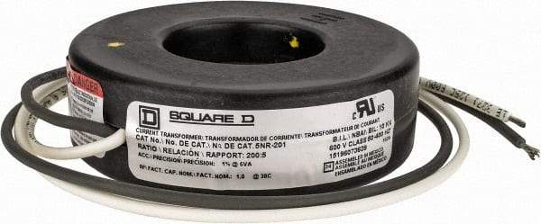 Square D - 200 Amp AC Input, 5 Amp AC Output, Panel Meter Current Transformer - Flying Lead Terminal, For Use with Ammeter, Solid State Transducer - Apex Tool & Supply