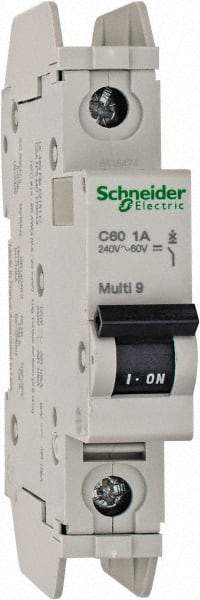 Schneider Electric - 1 Amp, 125 VDC, 240 VAC, 60 VDC, 1 Pole, DIN Rail Mount, Fixed Mount Miniature Circuit Breaker - Thermal Magnetic Trip, 10 kA at 277 VAC Breaking Capacity, 73mm Deep x 107mm High x 18mm Wide - Apex Tool & Supply