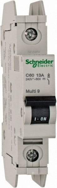 Schneider Electric - 13 Amp, 125 VDC, 240 VAC, 60 VDC, 1 Pole, DIN Rail Mount, Fixed Mount Miniature Circuit Breaker - Thermal Magnetic Trip, Multiple Breaking Capacity Ratings, 73mm Deep x 107mm High x 18mm Wide - Apex Tool & Supply