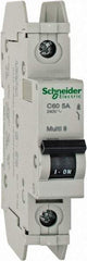 Schneider Electric - 5 Amp, 125 VDC, 240 VAC, 60 VDC, 1 Pole, DIN Rail Mount, Fixed Mount Miniature Circuit Breaker - Thermal Magnetic Trip, Multiple Breaking Capacity Ratings, 73mm Deep x 107mm High x 18mm Wide - Apex Tool & Supply