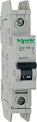 Schneider Electric - 15 Amp, 125 VDC, 240 VAC, 60 VDC, 1 Pole, DIN Rail Mount, Fixed Mount Miniature Circuit Breaker - Thermal Magnetic Trip, Multiple Breaking Capacity Ratings, 73mm Deep x 107mm High x 18mm Wide - Apex Tool & Supply