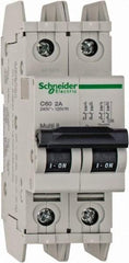 Schneider Electric - 2 Amp, 125 VDC, 240 VAC, 60 VDC, 1 Pole, DIN Rail Mount, Fixed Mount Miniature Circuit Breaker - Thermal Magnetic Trip, Multiple Breaking Capacity Ratings, 73mm Deep x 107mm High x 36mm Wide - Apex Tool & Supply