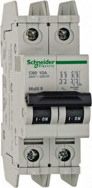 Schneider Electric - 10 Amp, 125 VDC, 240 VAC, 60 VDC, 1 Pole, DIN Rail Mount, Fixed Mount Miniature Circuit Breaker - Thermal Magnetic Trip, Multiple Breaking Capacity Ratings, 73mm Deep x 107mm High x 36mm Wide - Apex Tool & Supply
