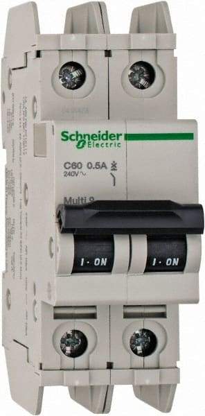 Schneider Electric - 0.50 Amp, 125 VDC, 240 VAC, 60 VDC, 1 Pole, DIN Rail Mount, Fixed Mount Miniature Circuit Breaker - Thermal Magnetic Trip, Multiple Breaking Capacity Ratings, 73mm Deep x 107mm High x 36mm Wide - Apex Tool & Supply