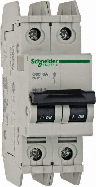 Schneider Electric - 6 Amp, 125 VDC, 240 VAC, 60 VDC, 1 Pole, DIN Rail Mount, Fixed Mount Miniature Circuit Breaker - Thermal Magnetic Trip, Multiple Breaking Capacity Ratings, 73mm Deep x 107mm High x 36mm Wide - Apex Tool & Supply