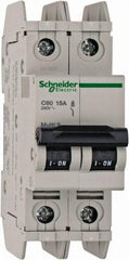 Schneider Electric - 15 Amp, 125 VDC, 240 VAC, 60 VDC, 1 Pole, DIN Rail Mount, Fixed Mount Miniature Circuit Breaker - Thermal Magnetic Trip, Multiple Breaking Capacity Ratings, 73mm Deep x 107mm High x 36mm Wide - Apex Tool & Supply