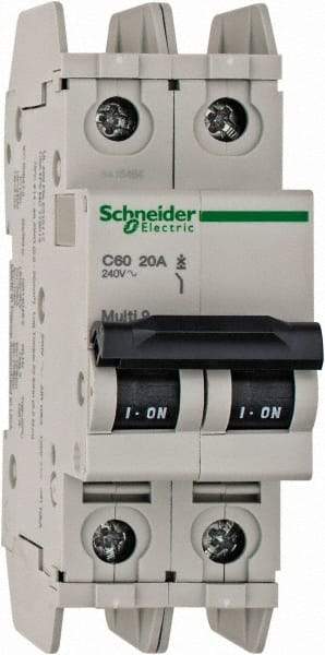 Schneider Electric - 20 Amp, 125 VDC, 240 VAC, 60 VDC, 1 Pole, DIN Rail Mount, Fixed Mount Miniature Circuit Breaker - Thermal Magnetic Trip, Multiple Breaking Capacity Ratings, 73mm Deep x 107mm High x 36mm Wide - Apex Tool & Supply