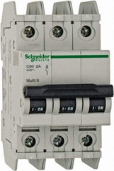 Schneider Electric - 2 Amp, 125 VDC, 240 VAC, 60 VDC, 3 Pole, DIN Rail Mount, Fixed Mount Miniature Circuit Breaker - Thermal Magnetic Trip, Multiple Breaking Capacity Ratings, 73mm Deep x 107mm High x 54mm Wide - Apex Tool & Supply