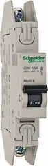 Schneider Electric - 15 Amp, 120/240 VAC, 1 Pole, DIN Rail Mounted Miniature Circuit Breaker - Thermal Magnetic Trip, 10 kA at 240 VAC Breaking Capacity, 14-4 AWG, 73mm Deep x 123.4mm High x 18mm Wide - Apex Tool & Supply