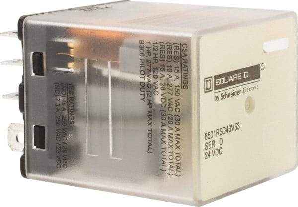 Square D - Electromechanical Plug-in General Purpose Relay - 10 Amp at 250 VAC, 3PDT, 24 VDC - Apex Tool & Supply