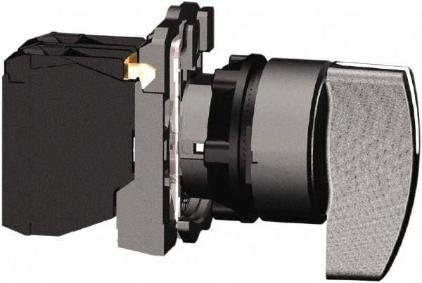 Schneider Electric - 22mm Mount Hole, 3 Position, Handle Operated, Selector Switch with Contact Blocks - Black, Momentary (MO), 2NO, Shock, Vibration and Water Resistant - Apex Tool & Supply