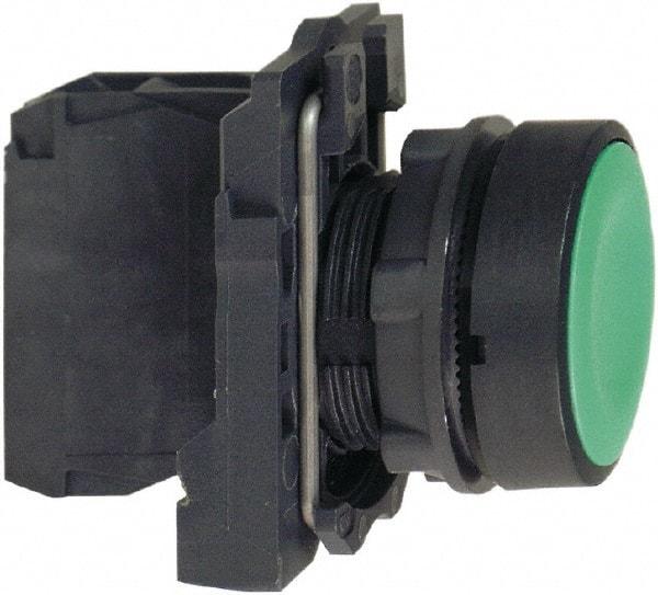 Schneider Electric - 22mm Mount Hole, Flush, Pushbutton Switch with Contact Block - Round, Green Pushbutton, Momentary (MO) - Apex Tool & Supply