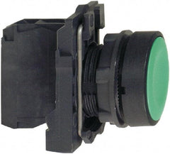 Schneider Electric - 22mm Mount Hole, Flush, Pushbutton Switch with Contact Block - Round, Green Pushbutton, Momentary (MO) - Apex Tool & Supply