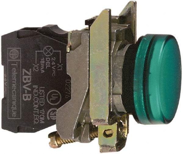 Schneider Electric - 230-240 VAC at 50/60 Hz Green Lens LED Pilot Light - Round Lens, Screw Clamp Connector, 30mm Wide, Vibration Resistant, Water Resistant - Apex Tool & Supply