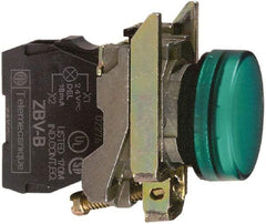 Schneider Electric - 230-240 VAC at 50/60 Hz Green Lens LED Pilot Light - Round Lens, Screw Clamp Connector, 30mm Wide, Vibration Resistant, Water Resistant - Apex Tool & Supply