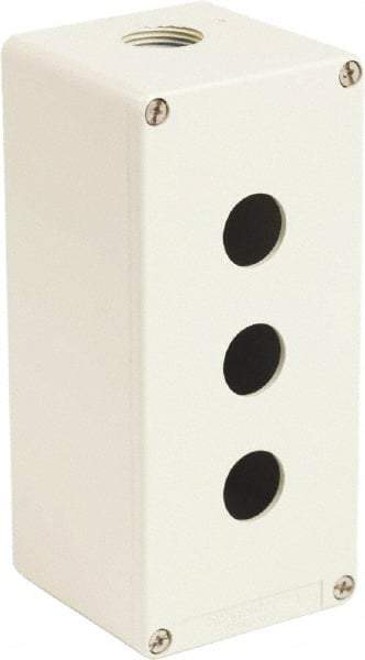 Schneider Electric - 3 Hole, 1.58 Inch Hole Diameter, Zinc Alloy Pushbutton Switch Enclosure - 6.9 Inch High x 3.15 Inch Wide x 3.03 Inch Deep, 4, 13 NEMA Rated - Apex Tool & Supply