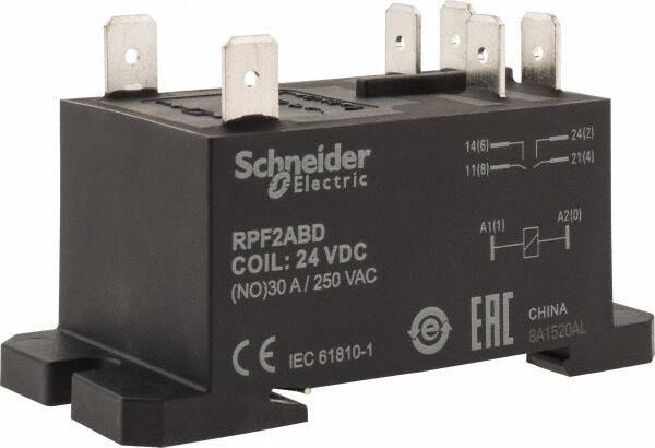 Schneider Electric - 7,500 VA Power Rating, Electromechanical Plug-in General Purpose Relay - 20 Amp at 28 VDC, 25 at 28 VDC, 30 at 250/277 VAC, 2NO, 24 VDC - Apex Tool & Supply
