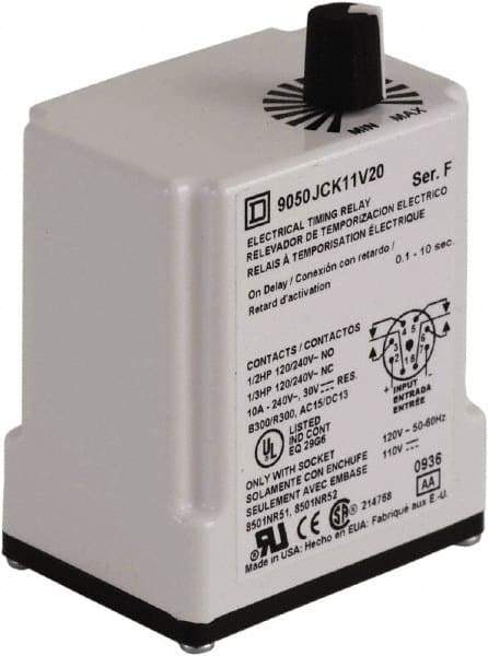Square D - DPDT Time Delay Relay - 10 Contact Amp, 12 VAC/VDC - Apex Tool & Supply