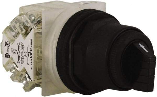 Schneider Electric - 30mm Mount Hole, 3 Position, Knob and Pushbutton Operated, Selector Switch - Black, Maintained (MA), Anticorrosive, Weatherproof, Dust and Oil Resistant - Apex Tool & Supply