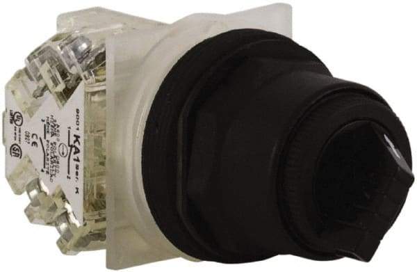 Schneider Electric - 30mm Mount Hole, 2 Position, Knob and Pushbutton Operated, Selector Switch - Black, Maintained (MA), Anticorrosive, Weatherproof, Dust and Oil Resistant - Apex Tool & Supply