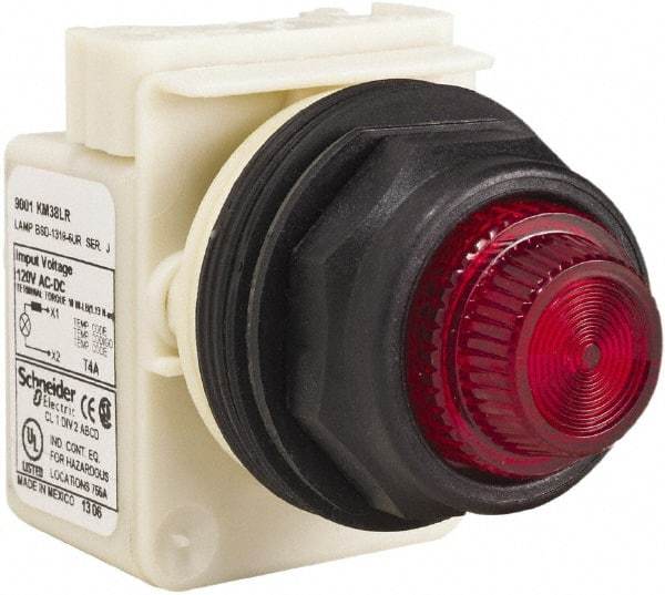 Schneider Electric - 120 V Red Lens LED Indicating Light - Round Lens, Screw Clamp Connector, Corrosion Resistant, Dust Resistant, Oil Resistant - Apex Tool & Supply