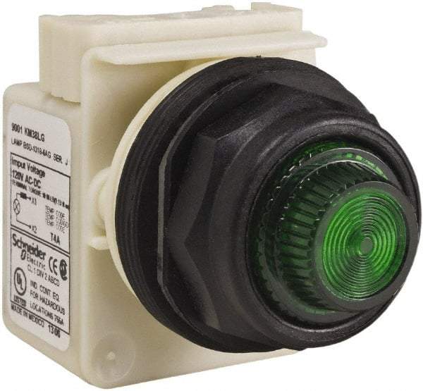 Schneider Electric - 120 V Green Lens LED Indicating Light - Round Lens, Screw Clamp Connector, Corrosion Resistant, Dust Resistant, Oil Resistant - Apex Tool & Supply